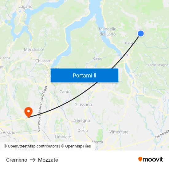 Cremeno to Mozzate map