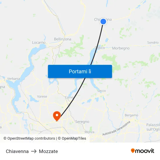 Chiavenna to Mozzate map