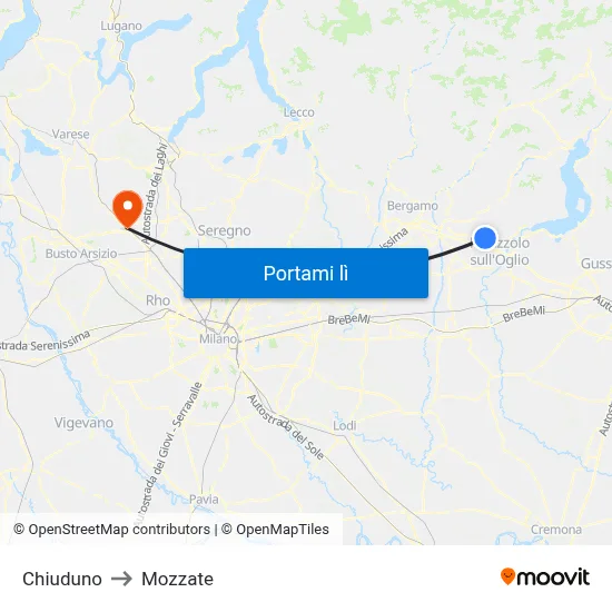 Chiuduno to Mozzate map