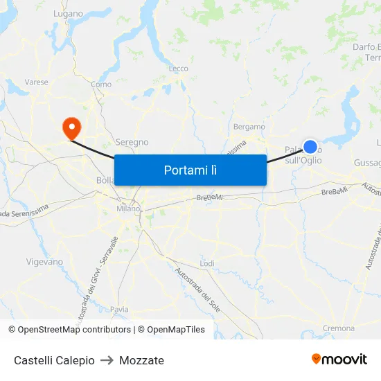 Castelli Calepio to Mozzate map