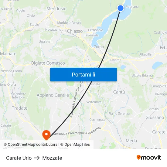 Carate Urio to Mozzate map