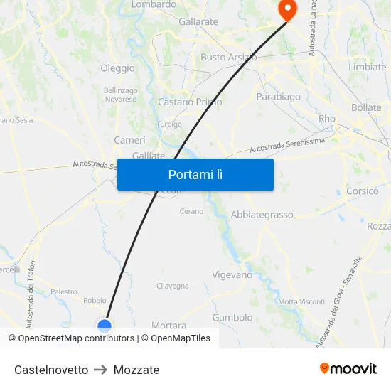Castelnovetto to Mozzate map