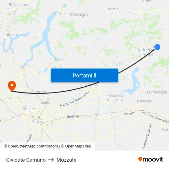 Cividate Camuno to Mozzate map
