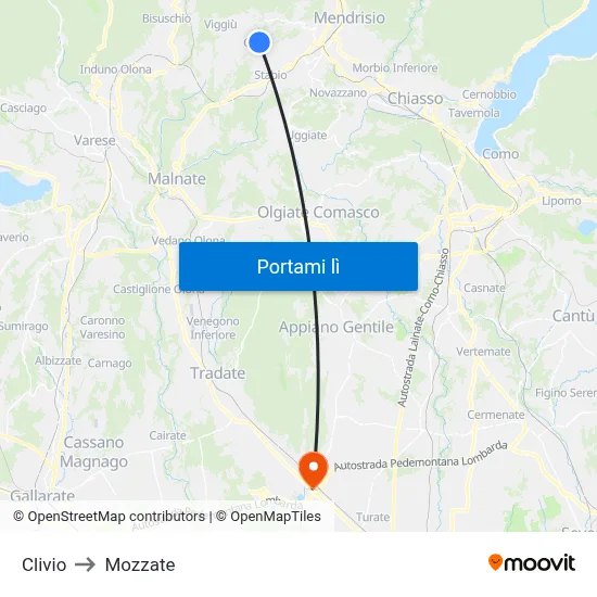 Clivio to Mozzate map