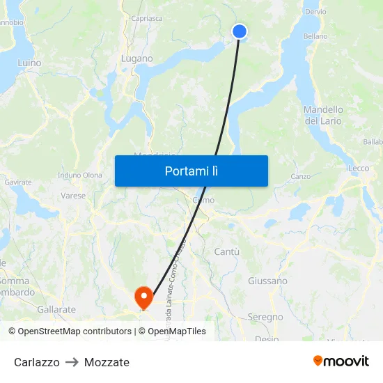 Carlazzo to Mozzate map