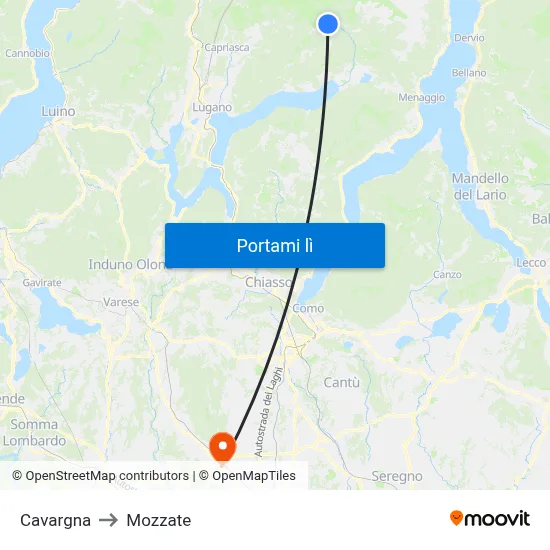 Cavargna to Mozzate map