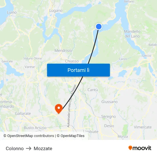 Colonno to Mozzate map