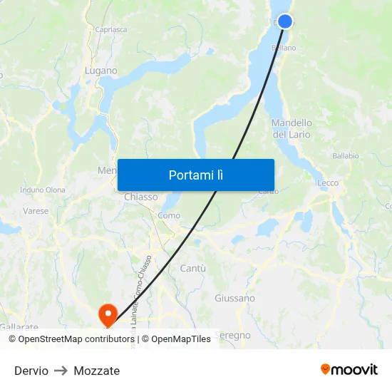 Dervio to Mozzate map