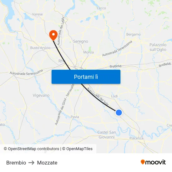 Brembio to Mozzate map