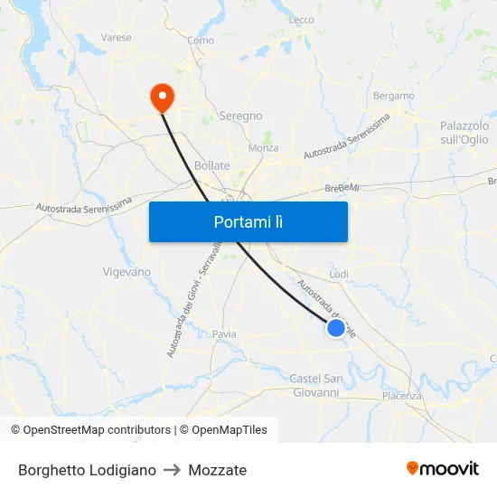 Borghetto Lodigiano to Mozzate map