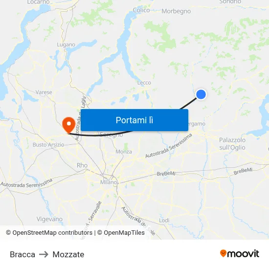 Bracca to Mozzate map