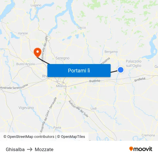 Ghisalba to Mozzate map