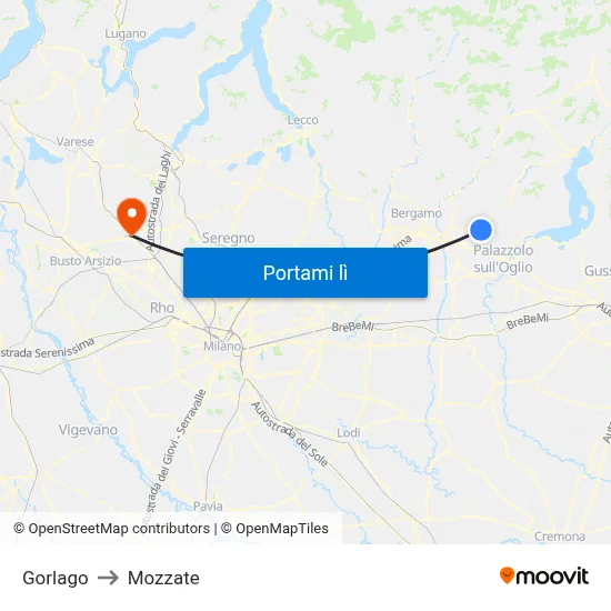 Gorlago to Mozzate map
