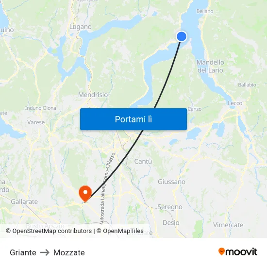 Griante to Mozzate map