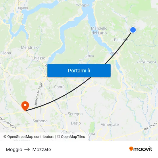 Moggio to Mozzate map