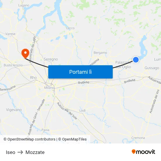 Iseo to Mozzate map