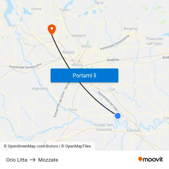 Orio Litta to Mozzate map