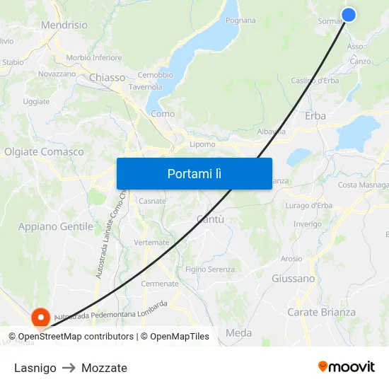 Lasnigo to Mozzate map