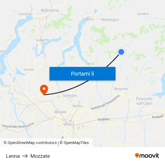 Lenna to Mozzate map