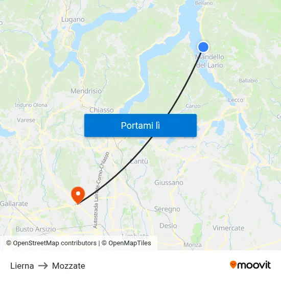 Lierna to Mozzate map
