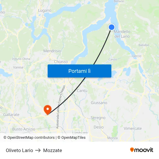 Oliveto Lario to Mozzate map