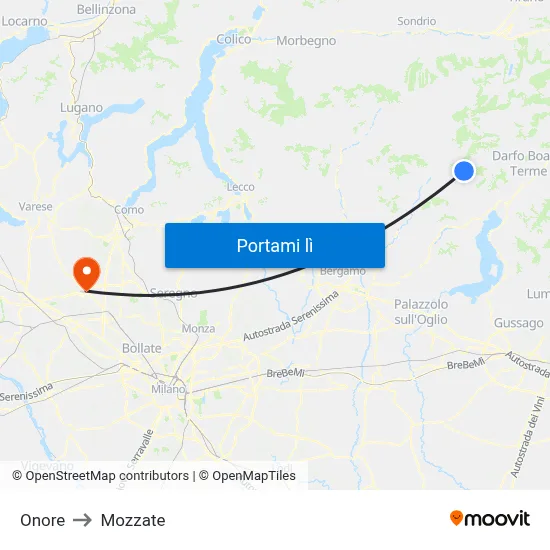 Onore to Mozzate map