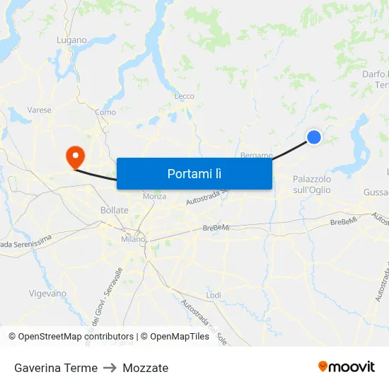 Gaverina Terme to Mozzate map