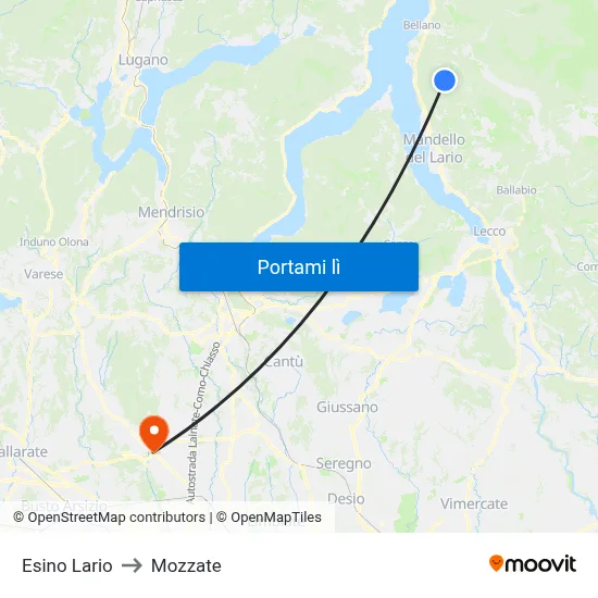 Esino Lario to Mozzate map