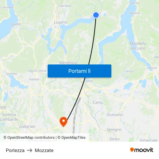 Porlezza to Mozzate map