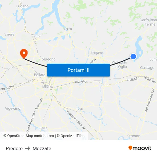Predore to Mozzate map