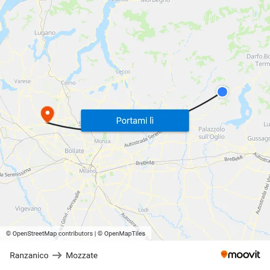 Ranzanico to Mozzate map