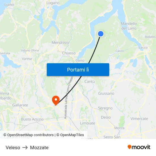 Veleso to Mozzate map