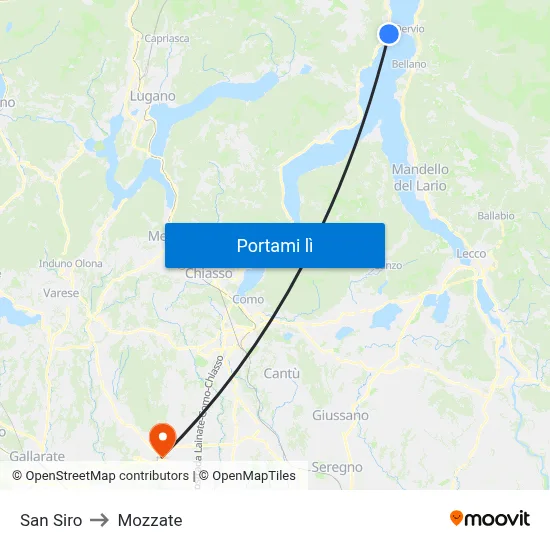 San Siro to Mozzate map