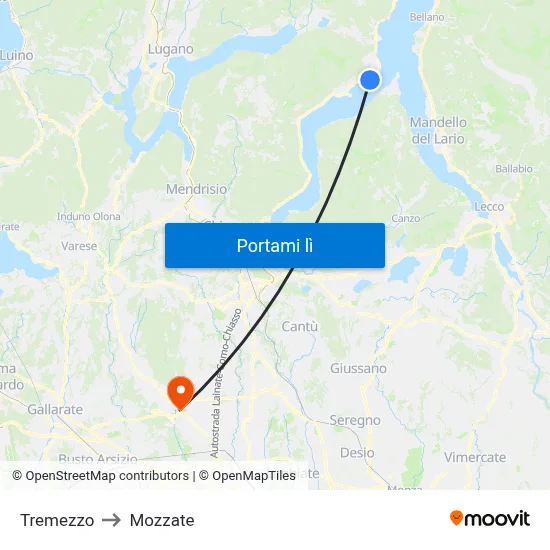 Tremezzo to Mozzate map