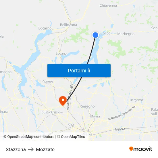 Stazzona to Mozzate map