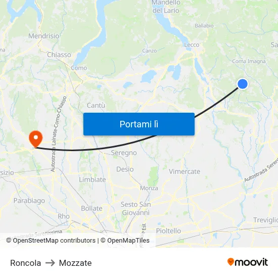 Roncola to Mozzate map