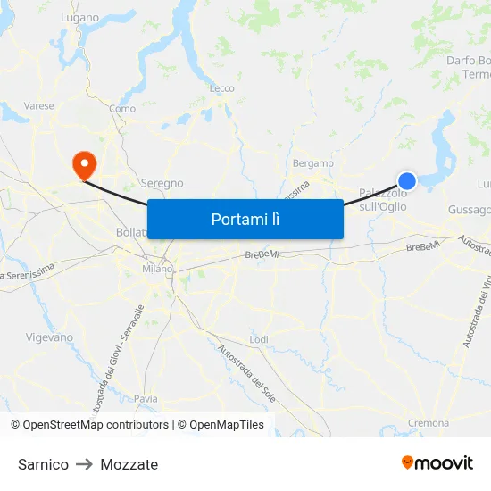 Sarnico to Mozzate map