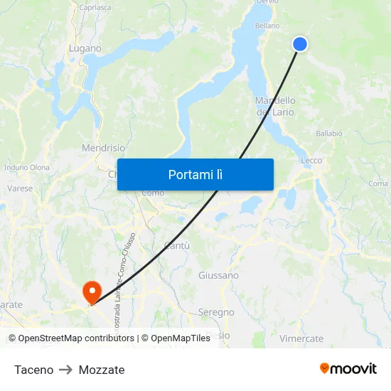 Taceno to Mozzate map
