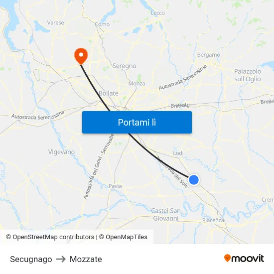 Secugnago to Mozzate map