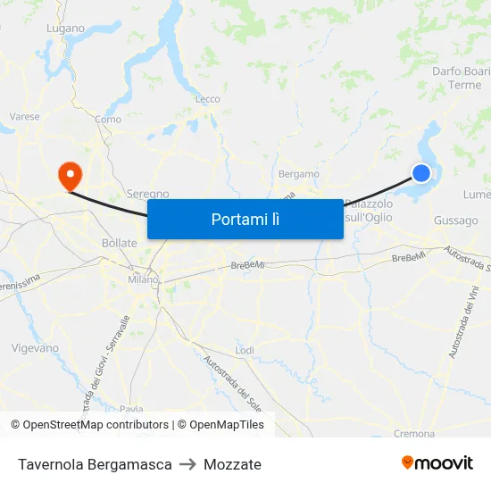 Tavernola Bergamasca to Mozzate map