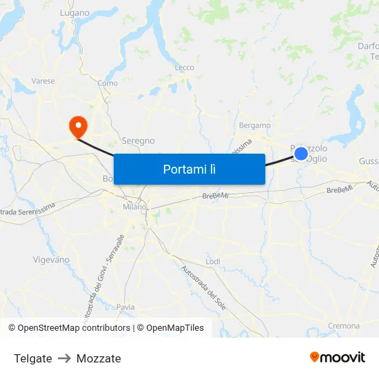 Telgate to Mozzate map