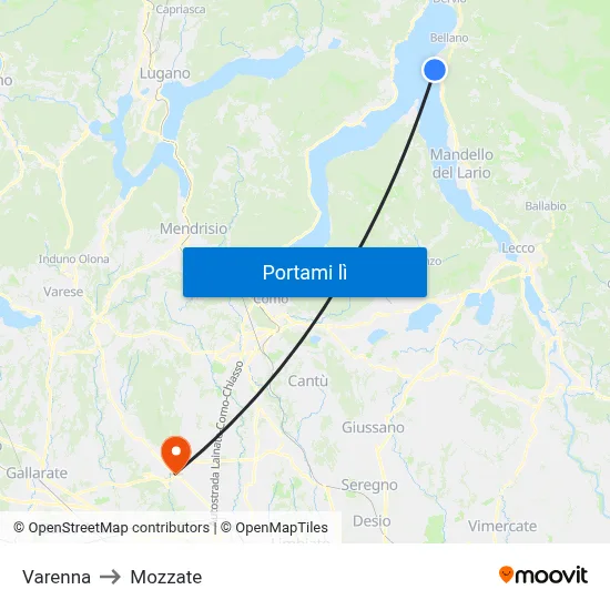 Varenna to Mozzate map