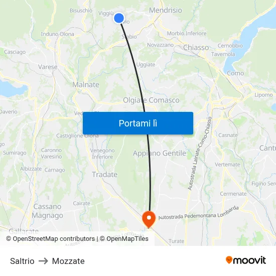 Saltrio to Mozzate map