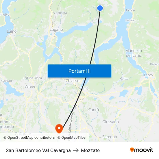 San Bartolomeo Val Cavargna to Mozzate map