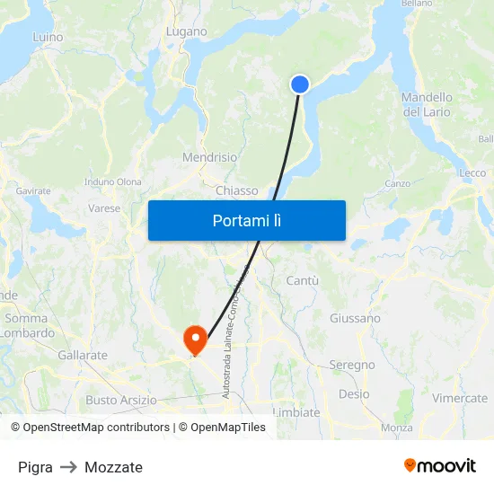 Pigra to Mozzate map