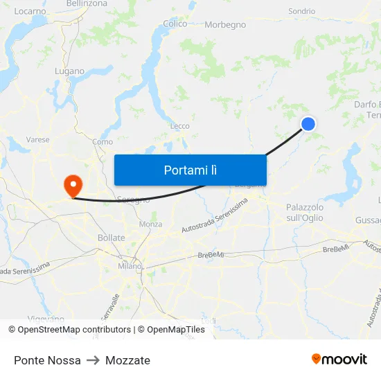 Ponte Nossa to Mozzate map