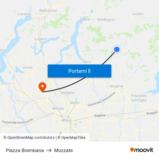 Piazza Brembana to Mozzate map