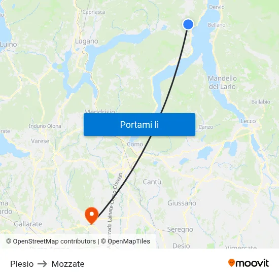Plesio to Mozzate map