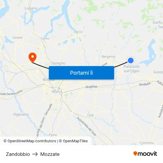 Zandobbio to Mozzate map