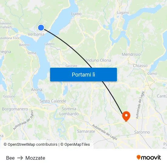 Bee to Mozzate map